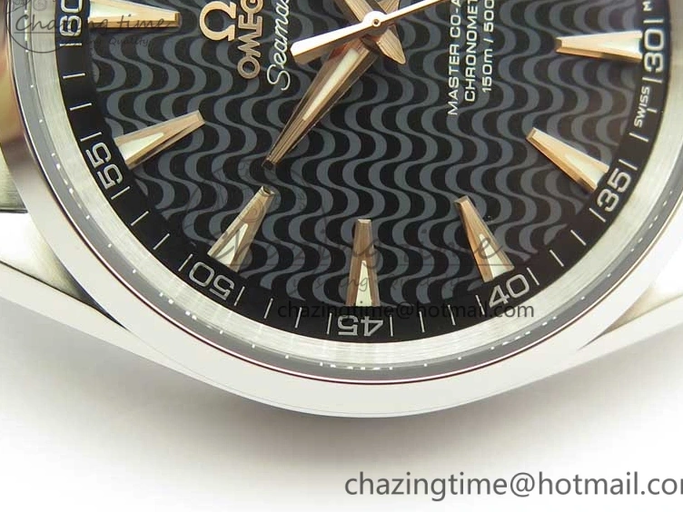 0524 FlexibleFit Aqua Terra 150M SS VSF 1:1 Best Edition Black Wave Textured Dial RG Hand on SS Bracelet A8500 Super Clone 8032